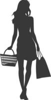 silhouet Dames met boodschappen doen mand vol lichaam zwart kleur enkel en alleen vector