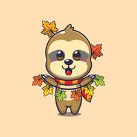 schattig luiaard met herfst blad decoratie vector