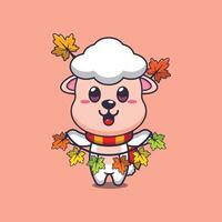 schattig schapen met herfst blad decoratie vector