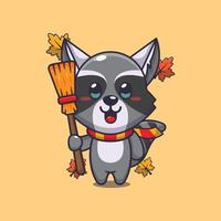 schattig herfst wasbeer Holding bezem vector