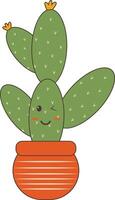 kawaii tekenfilm ingemaakt cactus Aan wit achtergrond. geïsoleerd illustratie vector