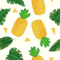 waterverf ananas en tropisch bladeren naadloos patroon vector