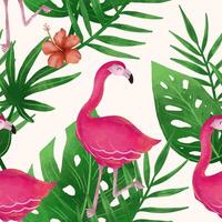 flamingo en tropisch bladeren naadloos patroon vector