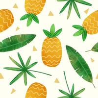 waterverf ananas en tropisch bladeren naadloos patroon vector