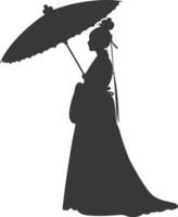 silhouet onafhankelijk Koreaans Dames vervelend hanbok met paraplu zwart kleur enkel en alleen vector