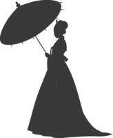 silhouet onafhankelijk Koreaans Dames vervelend hanbok met paraplu zwart kleur enkel en alleen vector