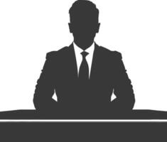 silhouet nieuws anker Mens in actie zitten in voorkant bureau zwart kleur enkel en alleen vector