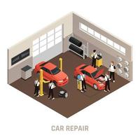 auto reparatie onderhoud autoservice station isometrische samenstelling vector