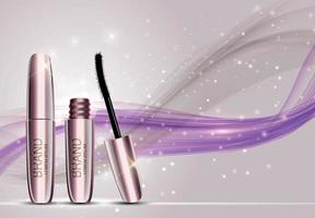 modeontwerp make-up cosmetica productsjabloon voor advertenties of tijdschriftachtergrond. mascara product serie reportv 3D-realistische vector iillustration