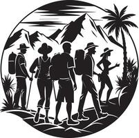 silhouetten van toerist mensen Aan de strand illustratie zwart en wit vector