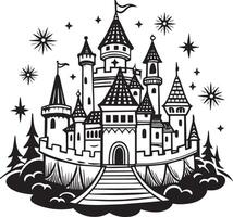 illustratie van een kasteel illustratie zwart en wit vector