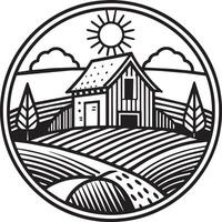 boerderij en landbouw logo ontwerp zwart en wit illustratie vector