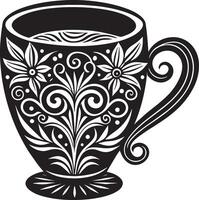 decoratief koffie kop zwart en wit illustratie vector