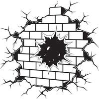 gebroken muur en muren met scheuren illustratie zwart en wit vector