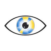 oog met blauw geel leerling. oog vorm Aan een wit achtergrond. vector