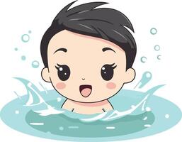 schattig weinig jongen zwemmen in water tekenfilm illustratie eps 10 vector