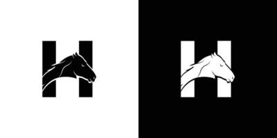 het logo-ontwerp met de beginletter h wordt gecombineerd met een modern en professioneel paardenhoofdsymbool vector