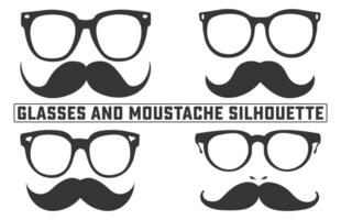 bril en snor silhouet, snor in hipster bril silhouet, reeks van snorren bril, vlak illustratie. vector