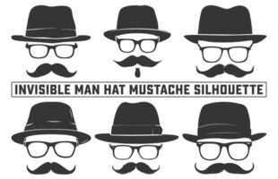 onbekend Mens met hoed bril en snorren silhouet set, heer icoon, hoed, bril, snor, wijnoogst silhouet van hoed. vector