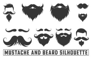 snor en baard silhouet, gebaard Mens gezicht set, gebaard mannen gezichten hipsters met verschillend kapsels, snorren, baarden, zonnebril. silhouetten, avatars, emblemen, pictogrammen, vector