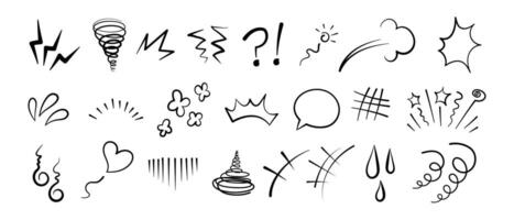 anime grappig emoticon element grafisch Effecten hand- getrokken tekening illustratie set. vector