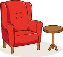 leven kamer huis meubilair. rood fauteuil en een kant tafel. vector