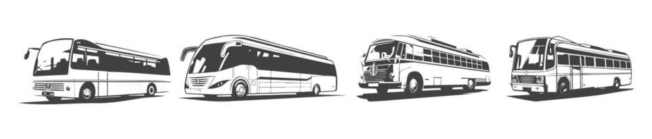 verzameling van zwart en wit ontwerp bus auto silhouetten, gegenereerd ai vector