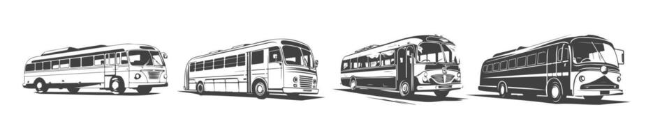 verzameling van zwart en wit ontwerp bus auto silhouetten, gegenereerd ai vector