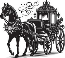 paard met retro vervoer voor bruiloft, zwart kleur silhouet vector