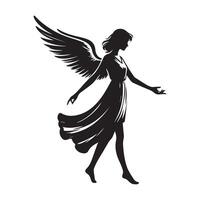 een engel wandelen vooruit illustratie in zwart en wit vector