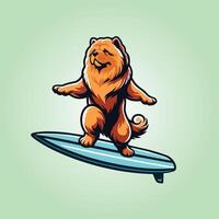 chow chow hond spelen surfplanken hond surfing illustratie vector