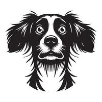 een angstig Bretagne spaniel hond gezicht illustratie in zwart en wit vector