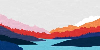 kleur bergen in de buurt van water Chinese stijl vector