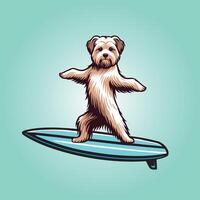 dandie dinmont terriër hond spelen surfplanken hond surfing illustratie vector