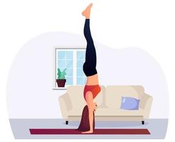 vrouw in handstand positie voor fitness en oefening vector illustratie vector