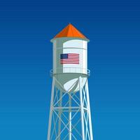 een watertoren met de amerikaanse vlag erop getekend. minimalistische compositie met de heldere blauwe lucht op de achtergrond, vectorillustratie vector