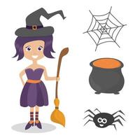 set van schattige vector halloween-elementen, objecten en pictogrammen voor uw ontwerp