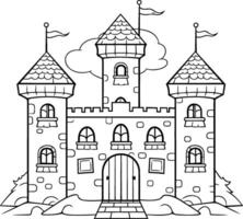 sprookje kasteel. zwart en wit illustratie voor kleur boek vector