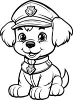 zwart en wit tekenfilm illustratie van schattig puppy Politie hond dier karakter voor kleur boek vector