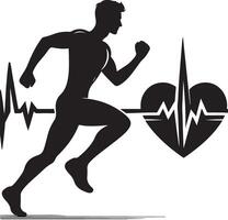 Mens rennen met elektrocardiogram en hart, silhouet zwart kleur silhouet vector