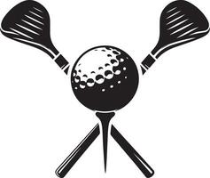 twee gekruiste golf Clubs en bal. stok voor golf zwart silhouet vector