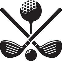 twee gekruiste golf Clubs en bal. stok voor golf zwart silhouet vector