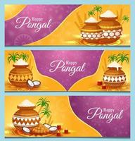 vrolijke pongal feestbannerset vector