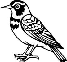 een zwart en wit tekening van een vogel vector