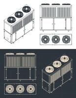 buitenshuis eenheid van industrieel lucht conditioner blauwdruk vector