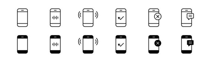 telefoon telefoontje toestand icoon set. lijn en glyph mobiel telefoon telefoontje toestand vector