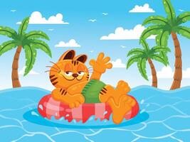 schattig lui kat ontspannende Aan de strand vector