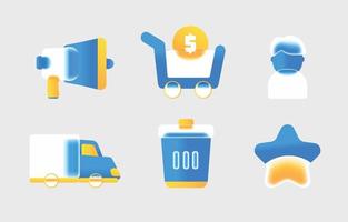 glasmorfisme e-commerce icon set vector