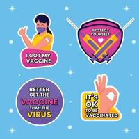 covid19 vaccin stickers set vector