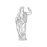 een lijn getrokken illustratie van een zwart en wit standbeeld van een vrouw vervelend volants. getrokken in een vaag stijl vector